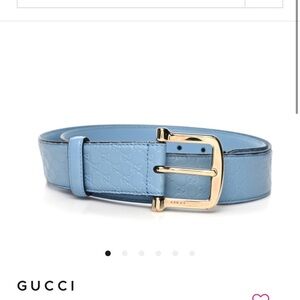 Gucci Microguccisima Signature Leather Mineral Blue Belt 70